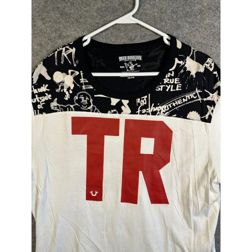 True Religion Mens XXL Graphic T-Shirt White Red TR Logo Graffiti Print 29200-00